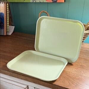 Vintage Camtray ONE PAIR (2) Trays 9 7/8” x 8” Beige/Green/Yellow